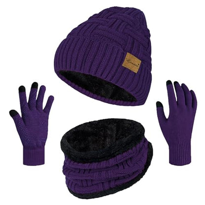 Loritta 3-Pieces Winter Hats for Women Warm Scarf Touchscreen Gloves - color: Violet