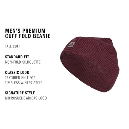 adidas Men's Premium Cuff Fold Beanie - color: Maroon/Grey Four