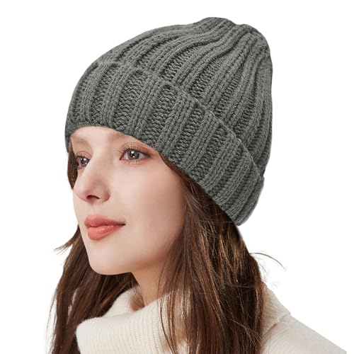 ZOORON 1&2 Winter Beanie for Women Soft Warm Slouchy Knit Hat Ski Stocking Cuffed Cap - color: Dark Grey