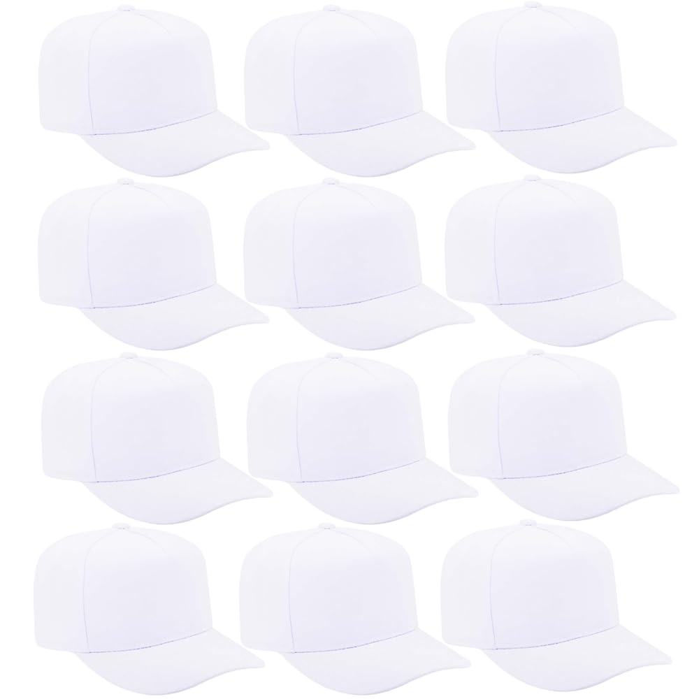 12 Pack Seamless Baseball Caps Wholesale Bulk - No Center Seam, DIY Friendly, Adjustable Breathable Lightweight for Men Women - color: White