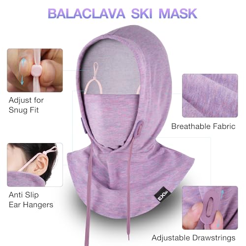 Balaclava Ski Mask, 4-in-1 Warm Adjustable Neck Gaiter for Men Women - color: Light Purple