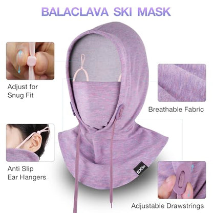 Balaclava Ski Mask, 4-in-1 Warm Adjustable Neck Gaiter for Men Women - color: Light Purple