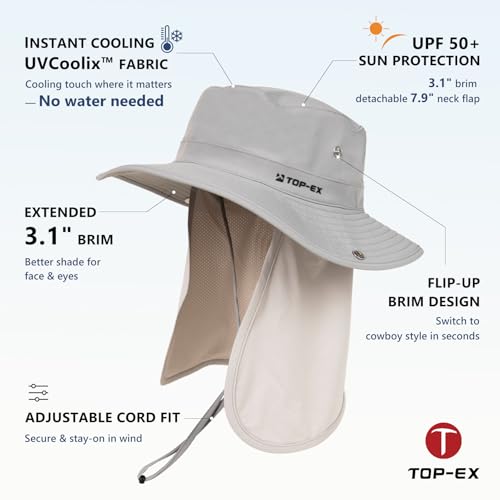 Unisex UVCoolix™ Cooling Sun Hat with Detachable Neck Flap - color: Grey, size: Large-X-Large
