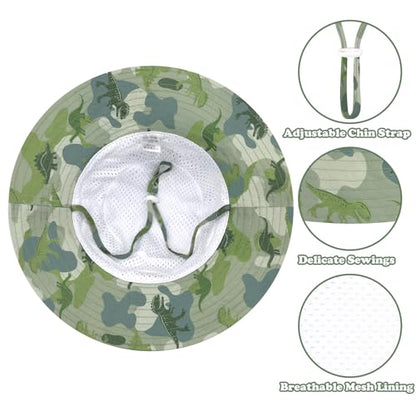 Sarfel Baby Sun Hat Summer Baby Boy Hats UPF 50+ Sun Protection Toddler Hat Bucket for Baby Girl Adjustable Kid Cap - color: Army Green Camo Dinosaurs, size: 6-24 Months