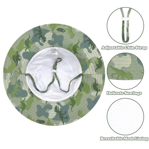 Sarfel Baby Sun Hat Summer Baby Boy Hats UPF 50+ Sun Protection Toddler Hat Bucket for Baby Girl Adjustable Kid Cap - color: Army Green Camo Dinosaurs, size: 6-24 Months