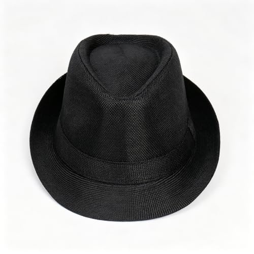 Unisex Classic 1920s Fedora Hat Short Brim Panama Trilby Hat Casual Jazz Cap for Men Women - color: Black, size: Large-X-Large