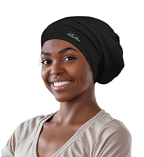 FocusCare Satin Lined Sleep Slouchy Cap Curly Girl Slap Headwear Gifts for Frizzy Hair Women - color: Pure Black