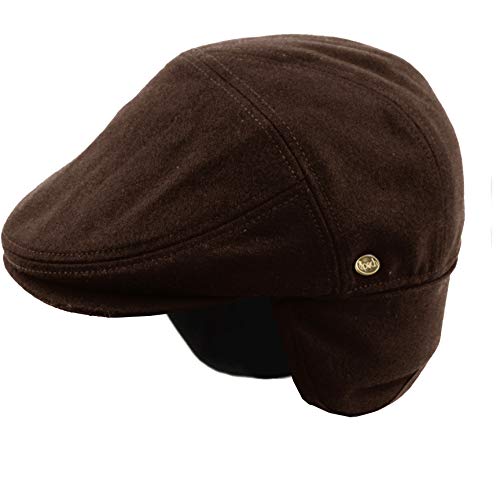 EPOCH Wool Blend Herringbone Winter Ivy Cabbie Hat w/Fleece Earflaps – Driving Hat - color: Ive2342brown, size: Medium