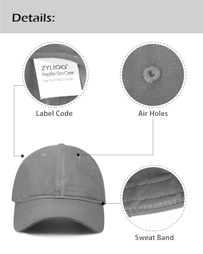 Zylioo Small Baseball Cap for Men Women, Adjustable Unstructured Dad Hat - color: Gray-fits 21.7"-22.4"/55cm-57cm