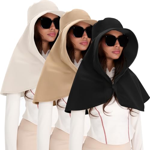 Shyyween 3 Pack Wide Brim Hats for Women,UPF 50+ - color: Beige, Black, Khaki