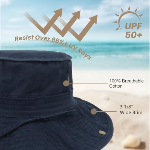 Bucket Hat UV Protection Sun Hat, Boonie Fishing Safari Hats for Outdoors - color: Navy Blue