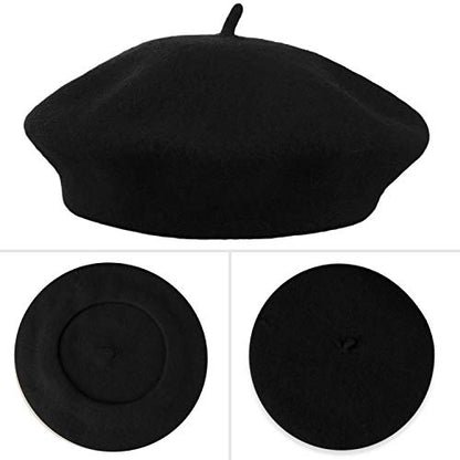 Women's French Beret Hat Solid Color Plain Wool Classic Traditional Artist Cap - color: Olive Green