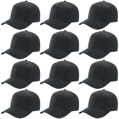 ZH Plain Adjustable Baseball Cap - Lot of 12 Unisex Blank Design Caps - color: Dark Gray