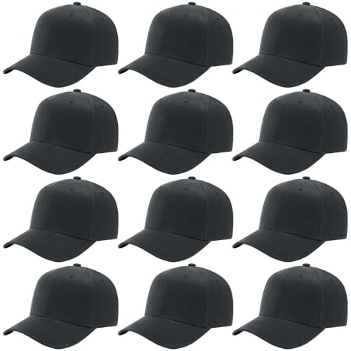ZH Plain Adjustable Baseball Cap - Lot of 12 Unisex Blank Design Caps - color: Dark Gray