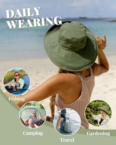 Hatiis Womens Sun Hat with Ponytail Hole Cotton Shapeable Wide Brim - color: Black