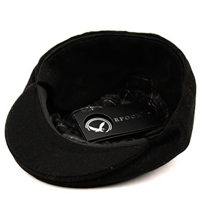 EPOCH Wool Blend Herringbone Winter Ivy Cabbie Hat w/Fleece Earflaps – Driving Hat - color: Black, size: Large