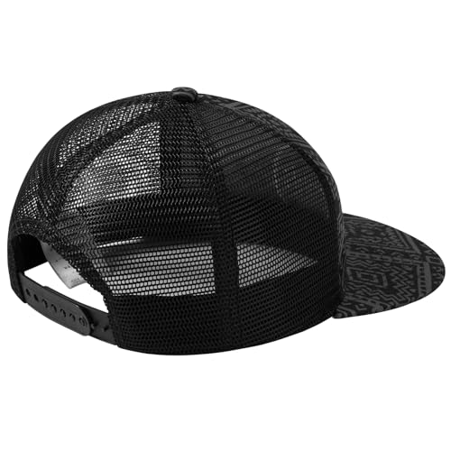 BASSDASH Flat Brim Trucker Cap Adjustable Snapback Hat Mesh Back for Men Women - color: Black Geometry