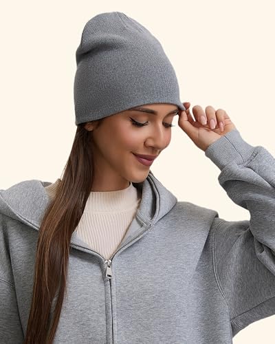 100% Cotton Beanie Hat for Men Women Cuffless Warm Winter Hats - color: 2pcs (Black+light Gray)