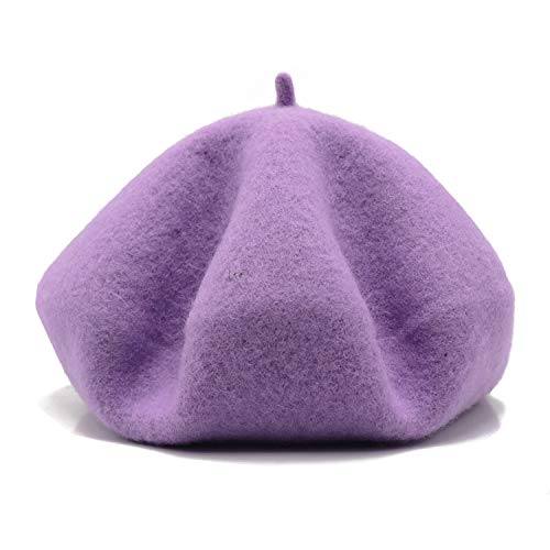 Wheebo Wool Beret Hat,Solid Color French Style Winter Warm Cap for Women Girls Lady - color: Beret Hat-lilac Color-fba