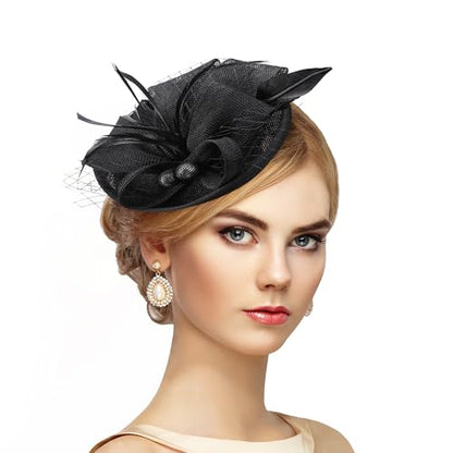 Zinniday Fascinator Tea Party Hat - 2026 Derby Pillbox Kentucky Hat for Women (7.87x5.9inch) - color: Black