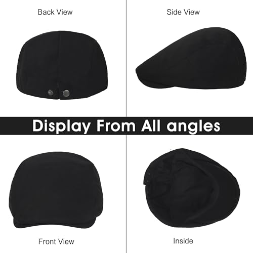2Pcs Men's Newsboy Cap Cotton Flat Ivy Gatsby Driving Hat - color: 2b2-black+beige
