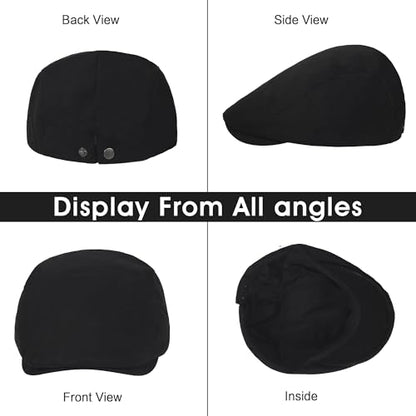 2Pcs Men's Newsboy Cap Cotton Flat Ivy Gatsby Driving Hat - color: 2b2-black+beige