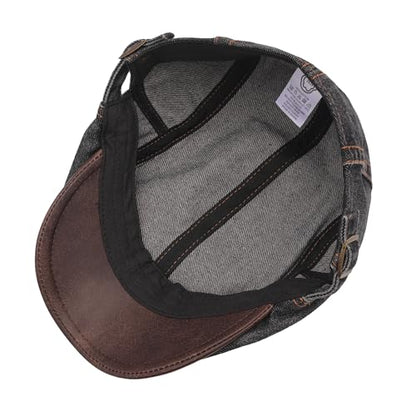 ZLYC Men Cotton Flat Cap Summer Scally Newsboy Beret Driver Hat - color: Denim Black