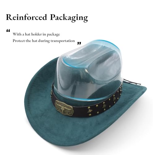 LIDHAY Cowboy Hat for Women Men with Shapeable Wide Brim Western Suede Hat for Cowboys and Cowgirls - color: Dark Green
