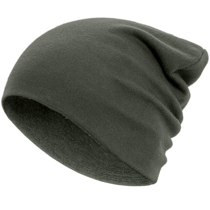 100% Cotton Thin Beanie Hat Women Men Soft Slouchy Chemo Skull Cap - color: 1pc Grayish Green