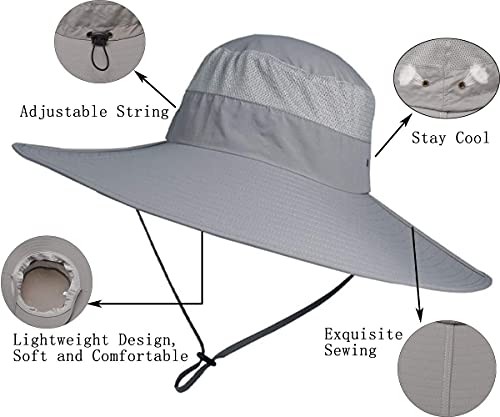 Leotruny Super Wide Brim Bucket Hat UPF50+ Waterproof Sun Hat for Fishing - color: C01-light Grey