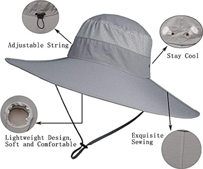 Leotruny Super Wide Brim Bucket Hat UPF50+ Waterproof Sun Hat for Fishing - color: C01-light Grey
