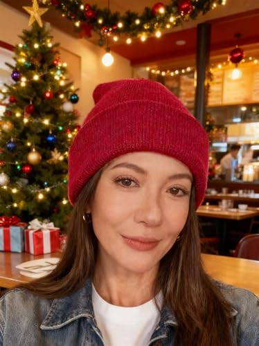 HIWIND Beanie for Men Women Knit Cuffed Winter Beanies Skull Cap Hat - color: Wine Red