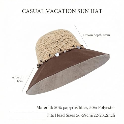 Women’s Packable Sun Hat, Wide Brim Foldable Beach Hat, UPF 50+ UV Protection Travel Summer Hat with Adjustable Fit - color: Khaki