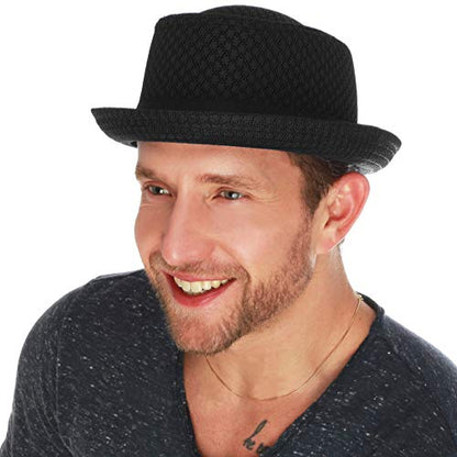 The Hat Depot Unisex Light Weight Classic Soft Cool Mesh Pork Pie hat - color: Black, size: Large-X-Large
