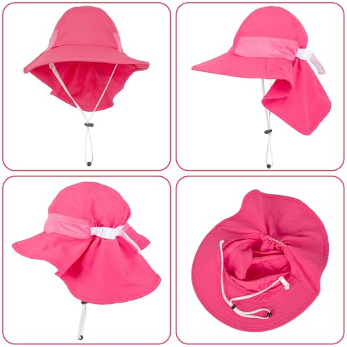 Toddler Baby Sun Hat Kids Summer Beach Essentials Adjustable Beach Hats with Bucket Wide Brim for Boys Girls Age 0-14 Years - color: 2 Pack - Red+white, size: 2-7 Years