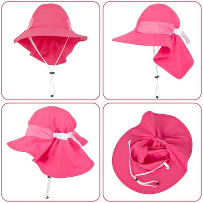 Toddler Baby Sun Hat Kids Summer Beach Essentials Adjustable Beach Hats with Bucket Wide Brim for Boys Girls Age 0-14 Years - color: 2 Pack - Red+white, size: 2-7 Years