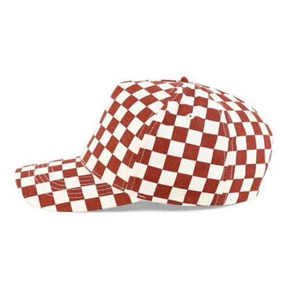 Trendy Apparel Shop Structured 5 Panel Checkered Print Baseball Cap - color: Burgundy