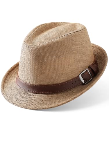 BABEYOND Men's 1920s Short Brim Trilby Fedora Hat - color: W-khaki