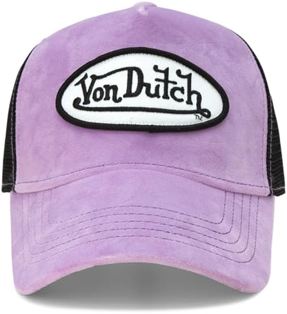 Von Dutch Unisex Velvet Trucker Hat, Curved Bill, Mesh Back, Snapback - color: Plum Dust