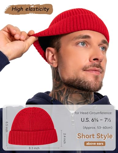 Fleece Lined Wool Short Fisherman Beanie Men Women Cuff Winter Hat - color: 1pc-red