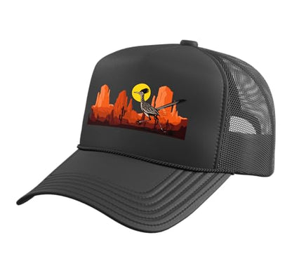 Roadrunner Bird Desert Vibes Arizona New Mexico Nevada Trucker Hat with Adjustable Mesh Back - color: Black