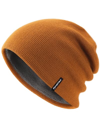 FURTALK Winter Beanie Men Women Windproof Knitted Warm Cuffless Beanie Hat - color: Brown