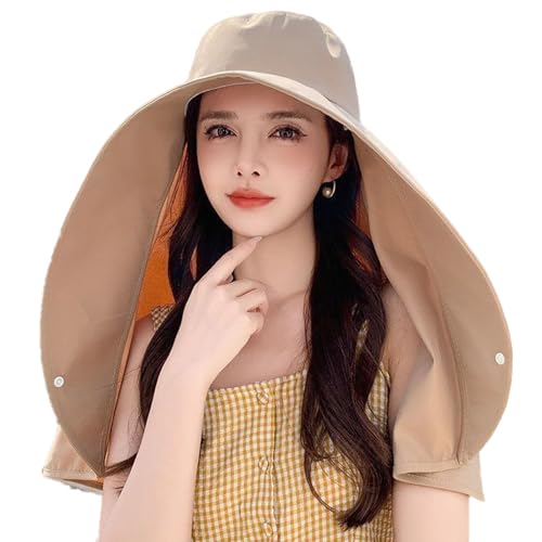 Sun Hats for Women Sun Protection,Wide Brim Cap with Large Neck Flap,Women Hiking Fishing Sun Hat,UPF 50+ Sun Protection Cap - color: Khaki