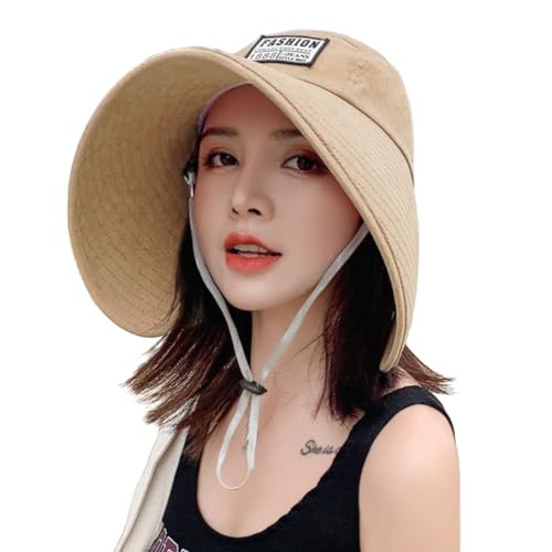 Women Floppy Sun Beach Hat Packable Wide Brim Bucket Hat UPF 50+ UV Protection Travel Beach Cap - color: Khaki