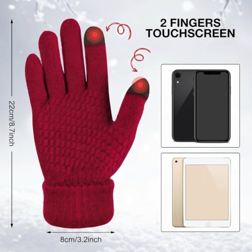 Syhood 4 Pcs Hat and Glove Set Winter Beanie and Glove Set - color: Black and Red