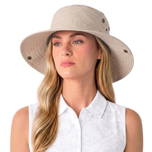 ChicPony™ Big Head Womens Ponytail Bucket Sun Hat Cooling Quick-Dry - color: Beige, size: Large-X-Large