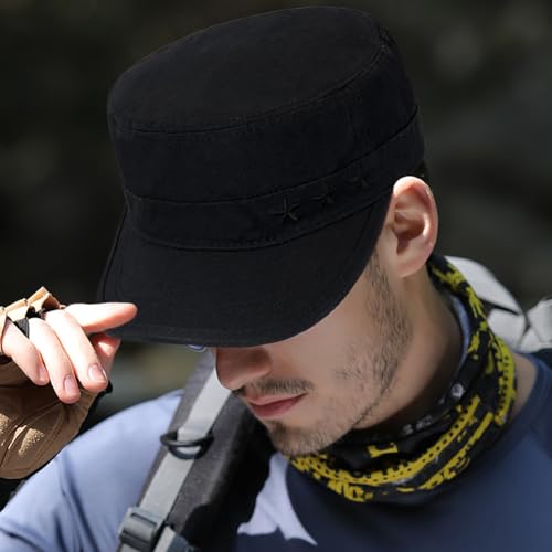 Cadet Hat Flat Top Hats Army Military Caps for Men Women - color: Black 7