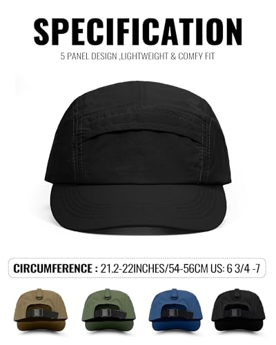 Croogo 5 Panel Running Hat Quick Dry Baseball Cap Sun UV Sports Outdoor Cap - color: Gd50-black
