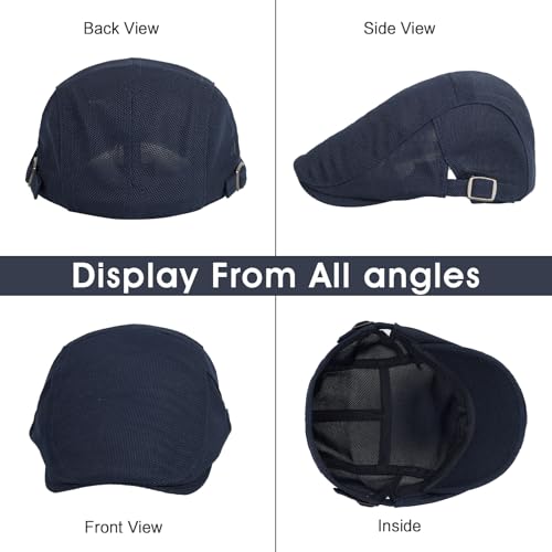 3Pcs Cotton Newsboy Hat for Men Cool Adjustable Flat Cap - color: Wy1-black+white+navy