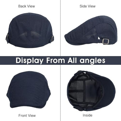 3Pcs Cotton Newsboy Hat for Men Cool Adjustable Flat Cap - color: Wy1-black+white+navy